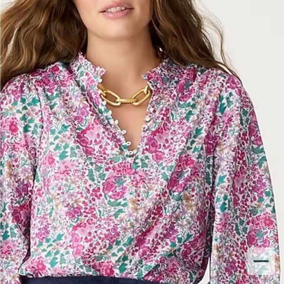 J CREW Liberty Floral Pink and Green Cotton Blouse NWT  XSMALL - Picture 7 of 16